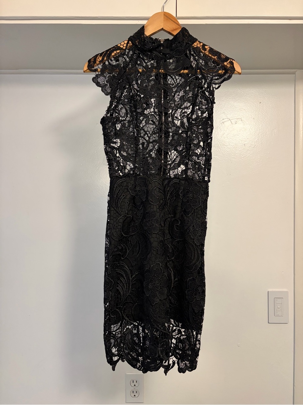 Xenia Boutique Black Lace Midi Dress with High Neck - Picture 2 of 13